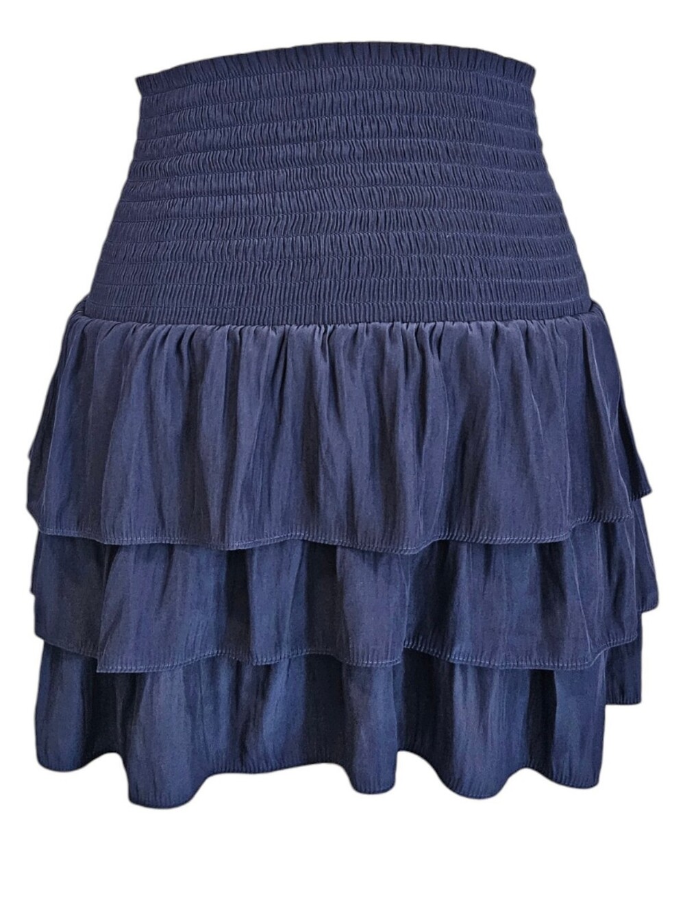 Ramy Brook Navy Smocked Tiered Ruffle Mini Skirt XS